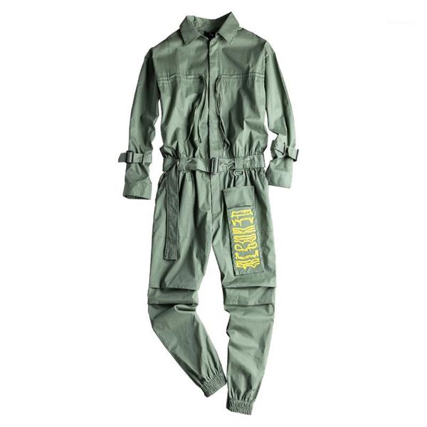 

moruancle men's long sleeve cargo joggers jumpsuits with belt casual embroidery pockets overalls one piece pants green1, Blue