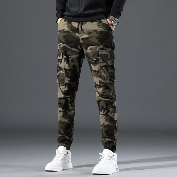 

fashion designer men jeans camouflage casual cargo pants big pocket slack bottom wide leg trousers streetwear hip hop joggers, Blue