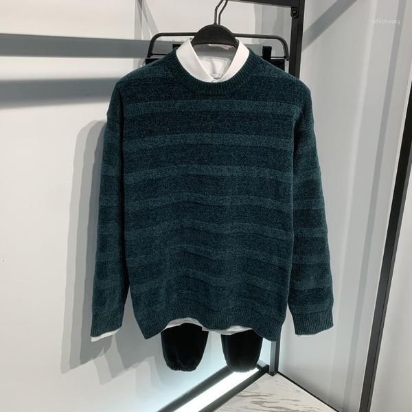 

runway 2020 wool silk blend pullover sweater sweet men's luxury green stripe autumn winter knitting jumper1, White;black