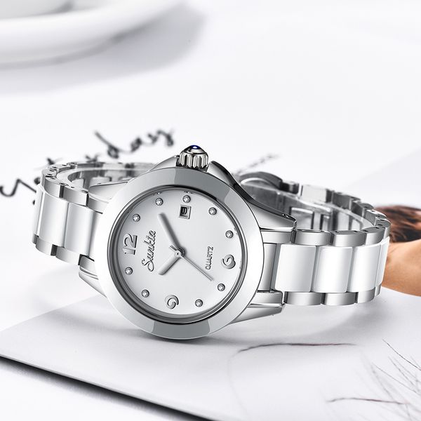 

2019 new sunkta fashion women watches silver ladies bracelet watch reloj mujer creative waterproof quartz watch for women+box t200420, Slivery;brown