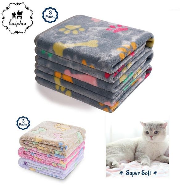 

3 packs pet blanket bed mats super soft fluffy fleece bone print warm flannel throw for dog puppy cat1
