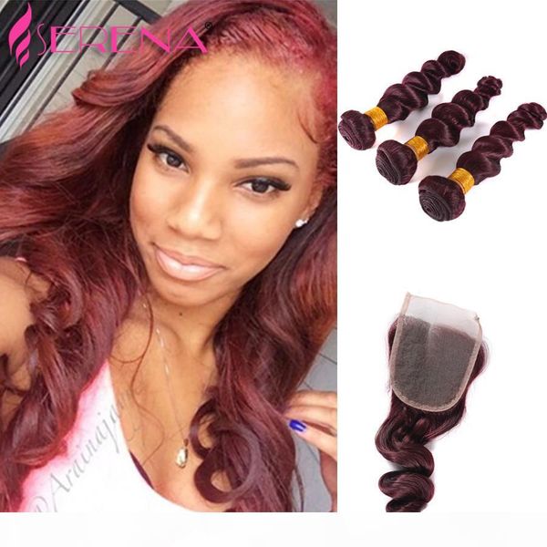 

ombre 99j wavy body wave human lace front natural black dark wine virgin hair women deep curly brazilian 3bundles with 4x4 lace closure, Black;brown