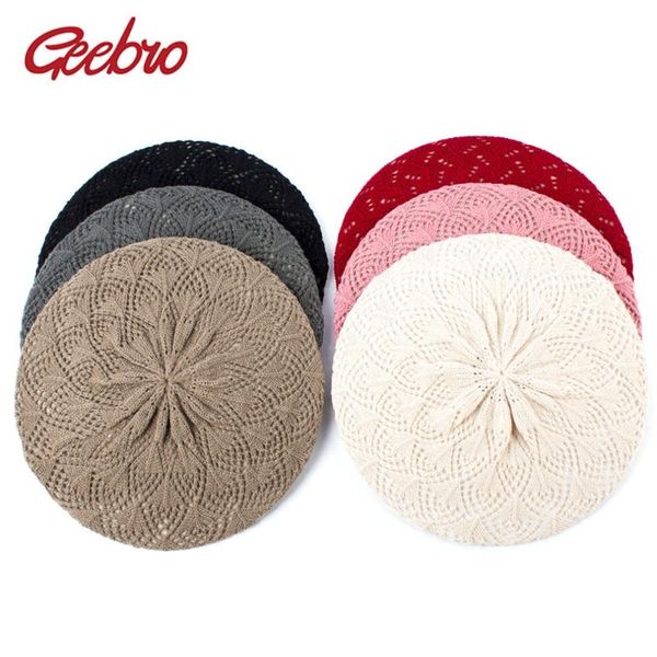 

berets geebro women's plain color knit beret hat spring casual thin acrylic for women ladies french artist beanie hats, Blue;gray