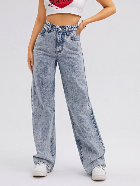 

high waist straight leg jeans s14m#, Blue