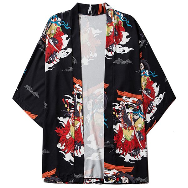 

2021 new aelfric eden harajuku summer panda print japanese jacket men kimono loose japan streetwear front open coat oversized gtik, Black;brown