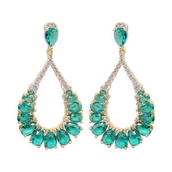 

hoop & huggie heavy industry green water drop zircon earrings super fairy niche retro temperament, Golden;silver