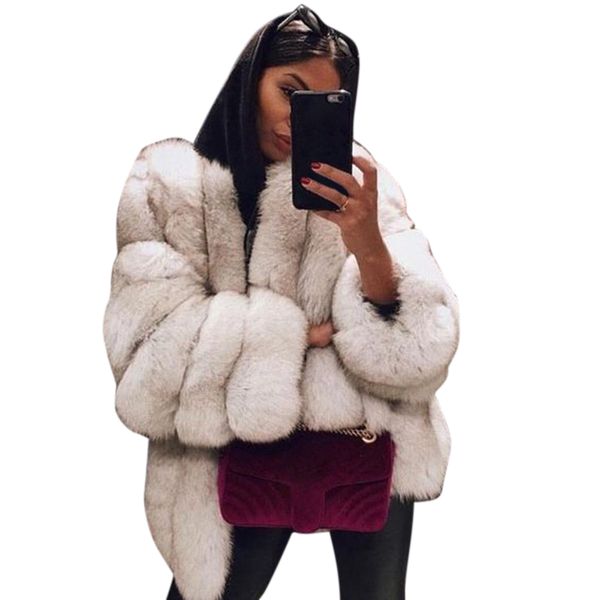 

women fluffy faux fur jacket 2020 autumn winter warm outerwear coat overcoat hooded luxury long coat ladies faux fur coat d30 lj201202, Black