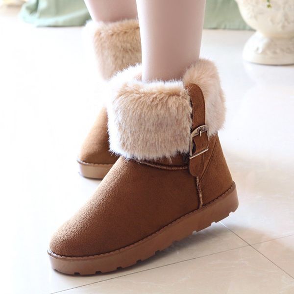

women's ankle warm winter slip in snow boots ladies casual suede buckle platform shoes short furry teddy woman 2020 x51a, Black