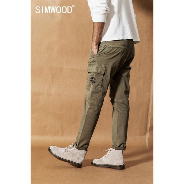 

simwood spring new cargo pants men streetwear vintage fashion hip hop ankle-length trousers tactical plus size pant 190461 201116, Black