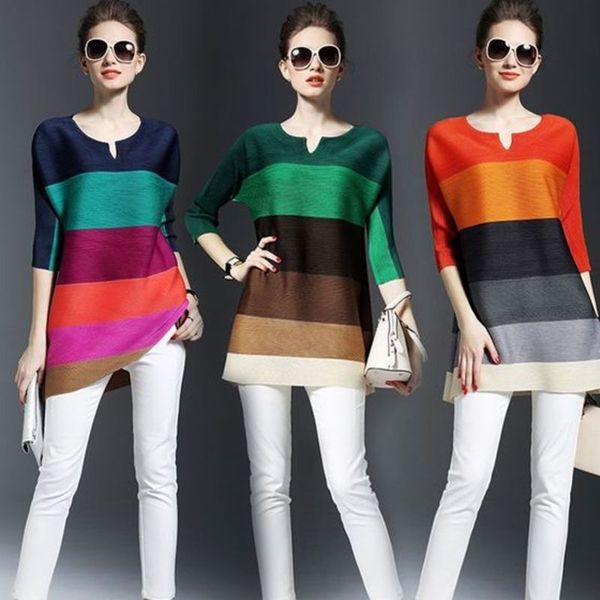 

spring new women's fashion versatile loose large stripe pleated miyake life dress, Black;gray