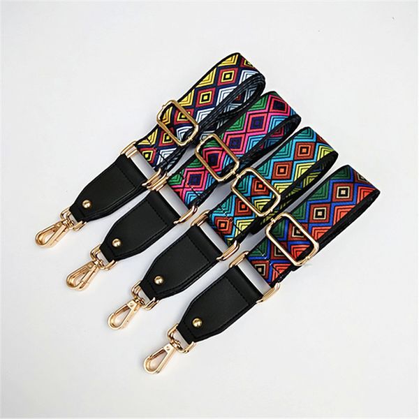 

lady bag shoulder strap accessories fashion ethnic style color contrast adjustable long shoulder strap fashion color 125 x3.8 cm, Black