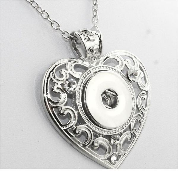 

3 colors 2016 love heart pendants with crystals metal snap button jewelry for women ne231 (fit 18mm snaps bbyoia, Silver