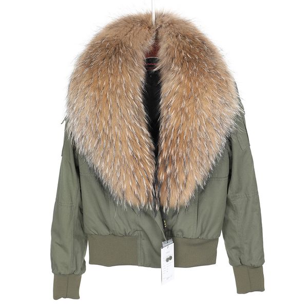 

maomaokong women's jacket new natural raccoon fur collar jacket flight suit, short coat slim coat, overcoming women 201029, Black