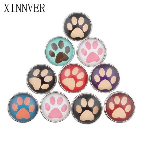 

10 pcs/lot beautiful paw footprint snap button 18mm round glass xinnver snaps jewelry flower snap fit snap bracel jllnfc