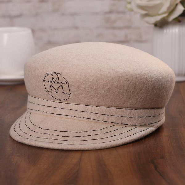 

new woollen letter flat navy hat women wear in autumn and winter