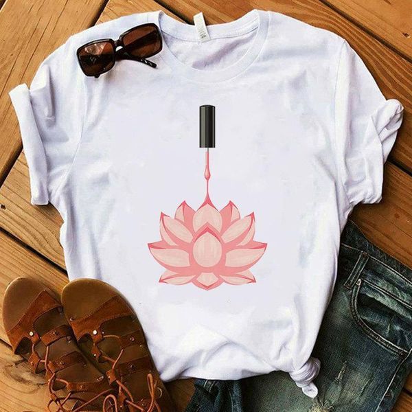

pouring nail polish print t shirt women short sleeve o neck loose tshirt women tee shirt female clothes camisetas mujer, White