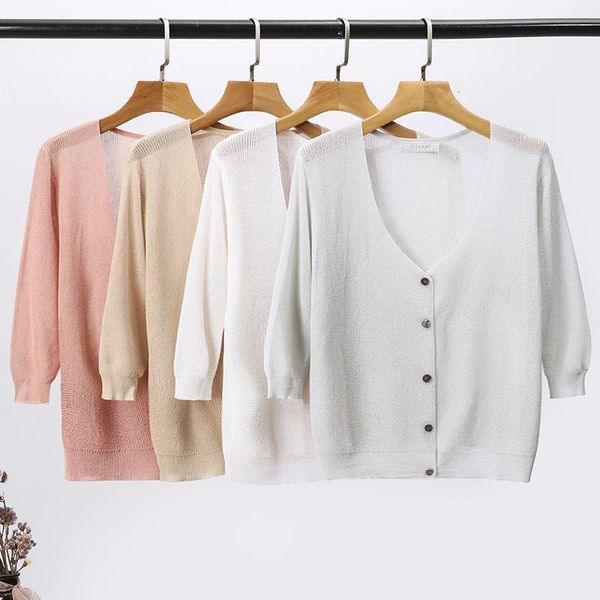 

summer cardigan women thin sweaters outside knitted pink white gray 2021 new v neck  oversized sweater hollow, White;black