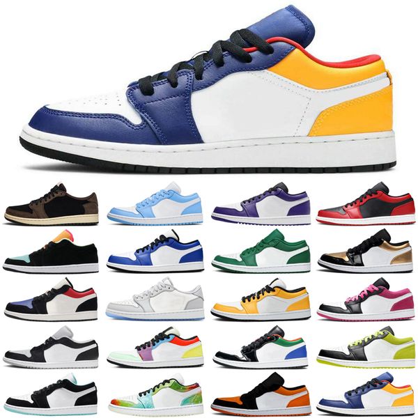 

jumpman 1 1s low men women basketball shoes court purple unc mocha pine green paris athletic mens womens trainers sports sneakers, White;red