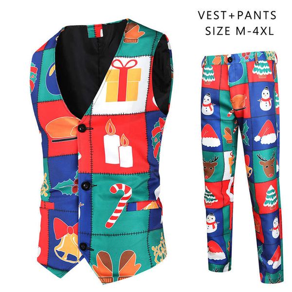 

european men's casual snowflake digital printing vest trousers suit, White;black