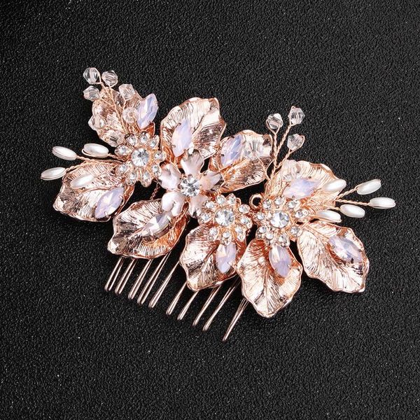 

rose golden color leaves wedding hair comb bride hair ornaments wedding combs accessories bridal women's jewelry, Golden;silver