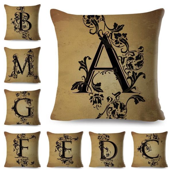 

cushion/decorative pillow vintage pattern letter pillowcase decor retro geometric alphabet printed case for home car sofa linen cushion cove
