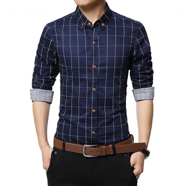 

new 2020 spring and autumn fashion men's brand shirt 100% cotton men's business shirt plaid slim casual long sleeve1, White;black