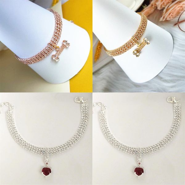 

three rows rhinestone pets necklace bone shape zircon crystal pendants necklaces cat dog ornaments chain fashion accessories 9 5cj n2