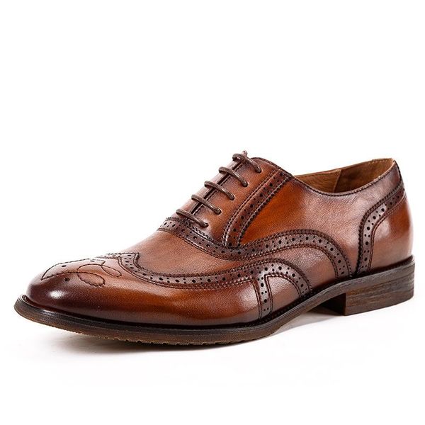 

italian shoes men formal shoes genuine leather brogues dress for men coffee color wedding men's lace up office, Black
