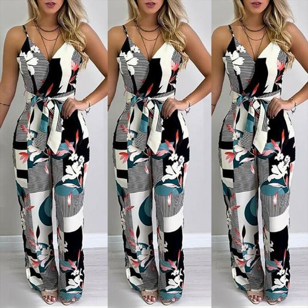 

2019 new women jumpsuit romper sleeveless v neck playsuit clubwear long party pants femal casual strapless trousers, Black;white