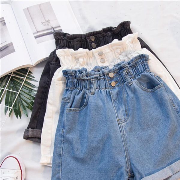 

plus size fashion women elastic high waist wide leg cotton shorts summer jeans 2021 new fashion shorts, White;black