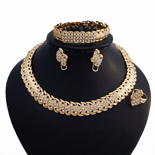 

yulaili african jewelry sets nigerian wedding bridal crystal choker necklace stud earrings charm bracelet ring trendy jewelery set, Black