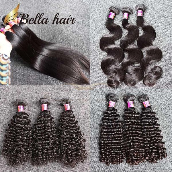 

bella hair 2 bundles brazilian virgin hair extensions human hair weave curly deep wave straight body wave human hair ing, Black