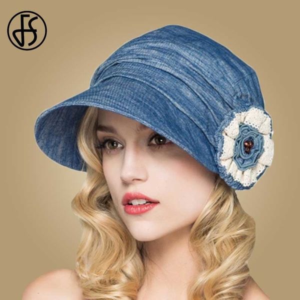 

fs fashion cotton summer hats for women beach sun hat flower beige blue wide brim floppy visors caps adjustable chapeu feminino y200602, Blue;gray