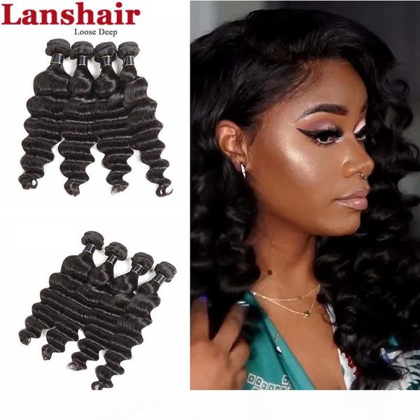 

brazilian virgin hair loose deep 4 bundles wet and wavy virgin brazilian human hair bundles malaysian loose deep hair extensions 100g pcs, Black