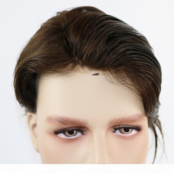 

6"x8" 7"x9" remy hair replacement wigs fine mono with thin skin perimeter medium density hairpiece for men 3 color, Black