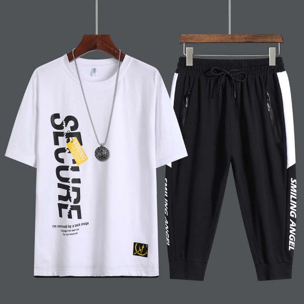 

summer 2020 sports casual suit youth t-shirt loose large men's half sleeve clothes student pants, Gray