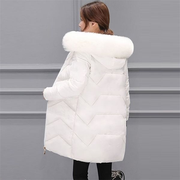 

plus size 7xl female coat autumn winter with fur collar hooded cotton padded winter jacket women warm long outwear basic jacket 201112, Black;brown