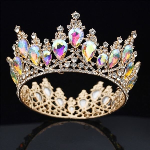 

multicolour crystal wedding crown royal queen king bridal tiaras and crowns pageant headdress bride hair jewelry accessories t200522, Slivery;golden