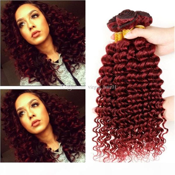 

8a grade virgin malaysian deep wave hair weave bundles 3pcs #99j color burgundy wine red remy human hair extensions weft, Black;brown
