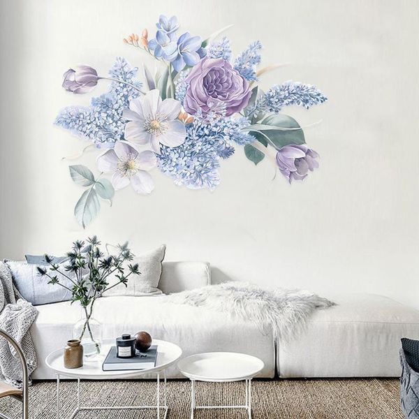 

wall stickers 3d purple romantic watercolor artificial flowers home decor living room background self-adhesive removable