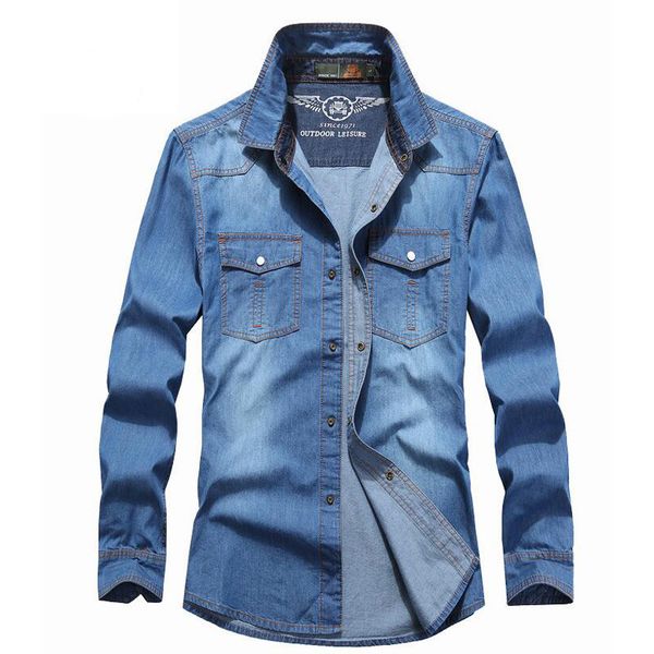 

2021 of denim shirt men long sleeve casual cotton camisa plus size -4xl s r2k8, White