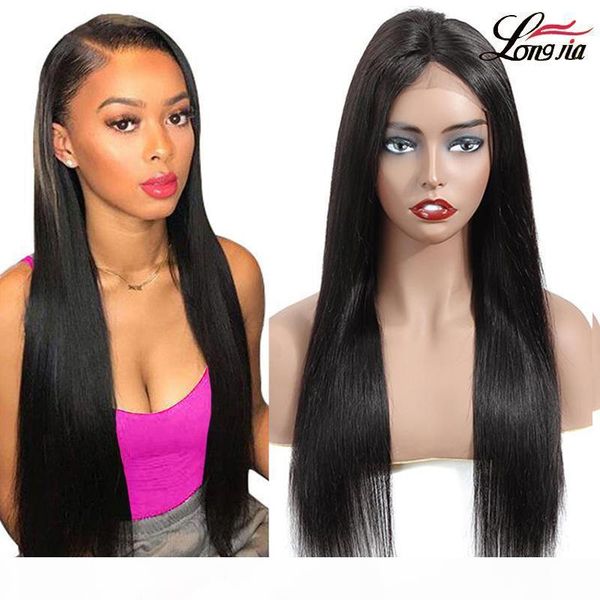 

4x4 lace frontal human hair wigs pre plucked 8-20inch indian straight lace frontal wigs natural color straight hair wig, Black;brown