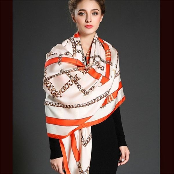 

twill women scarf 130*130 geometric british style belt print square scarves wraps brand gift fashion large silk shawls y201007, Blue;gray