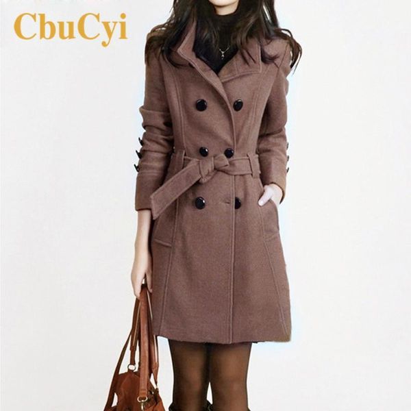 

2020 women long coat and jacket autumn winter elegant women wool coats long jackets korean version slim trench coat with straps1, Black