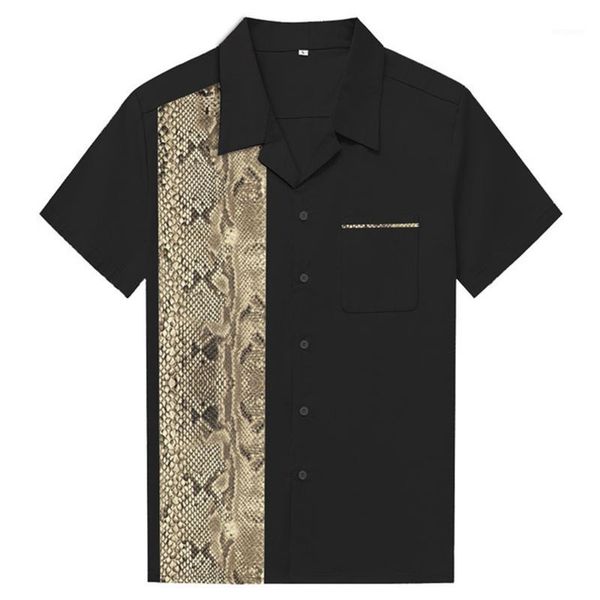 

2020 summer short sleeve retro animal snake print cotton men casual shirt vintage style bowling shirt cs0221, White;black