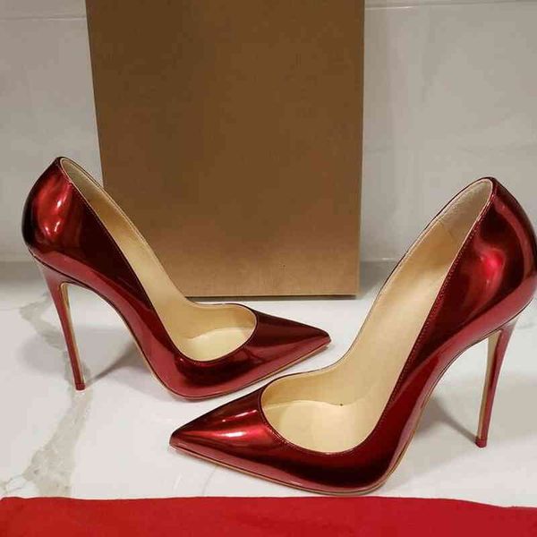 

pumps fashion women red patent leather point toe studded spikes high heels shoes stiletto heeled pumps for bottom brand 12cm big size, Black