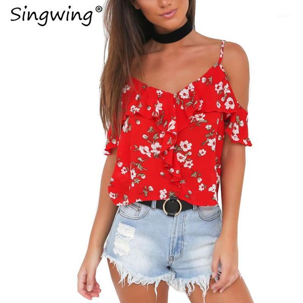

singwing women chiffon beach tanks camis female backless camis beach ruffles printed floral, White
