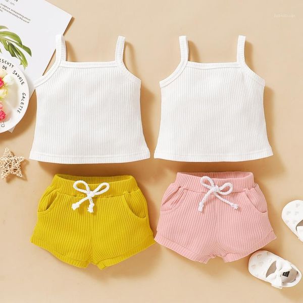 

2020 baby summer clothing newborn kid baby boy girl clothes short sleeve shorts solid 2pcs outfits set style1, White