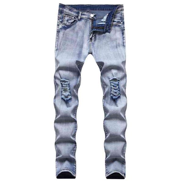 

men's plus size pants fashion latest design streetwear mens skinny stretch jean elastic waistband slim jogger style ripped f95u, Black;brown