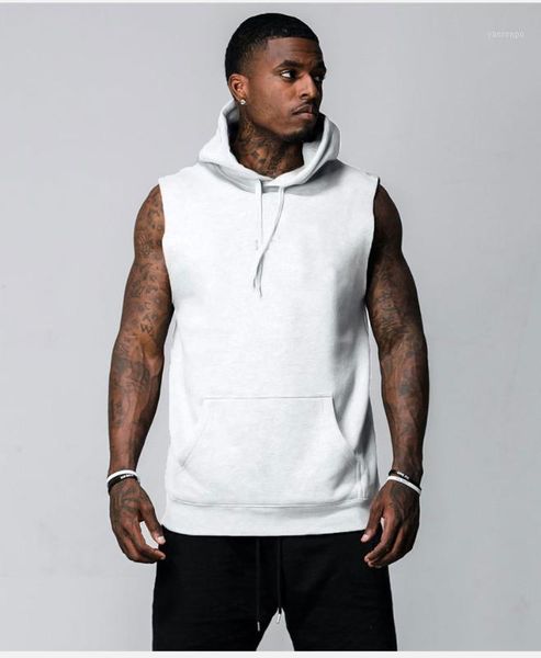 

summer new style fashion blank sports hooded vest men casual fitness waistcoat running training suit1, Black;white